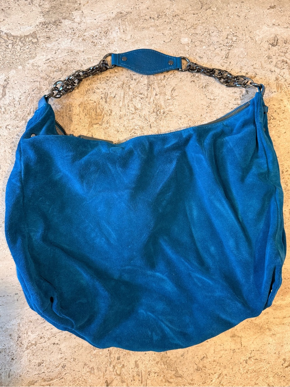 KENNETH COLE Teal Suede Hobo with Chain Strap